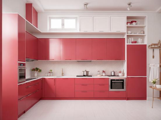 Closeup pink red kitchen stove