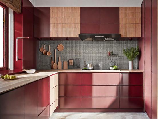 Red luxury kitchen closeup