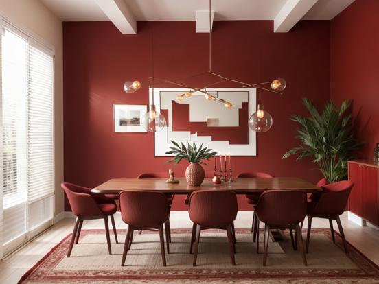 Closeup dining room red brown