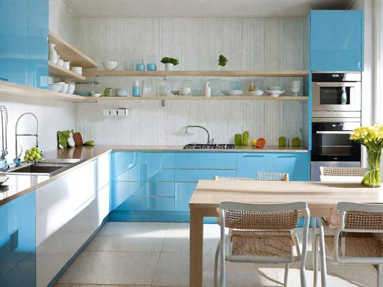 Modern blue kitchen closeup