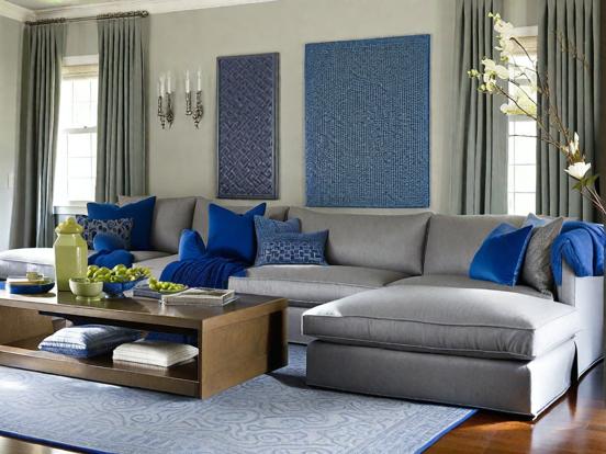 Blue living room gray couch