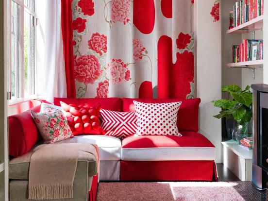 Red couch closeup living room