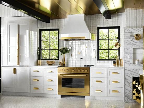 Gold accented kitchen closeup