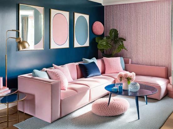 Bright pink blue living room