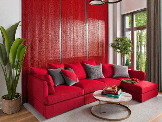 Red living room with couch