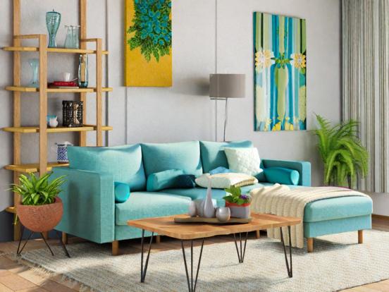 Teal living room with couch