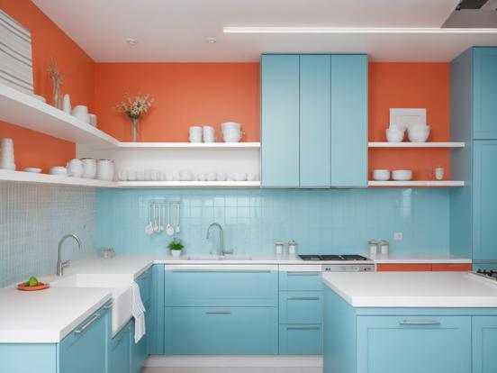 Teal orange kitchen closeup