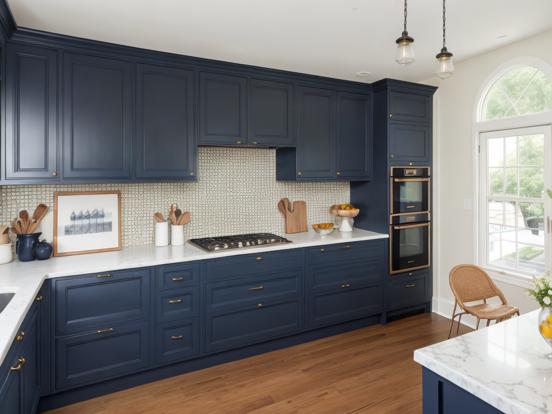 Blue kitchen marble top wood