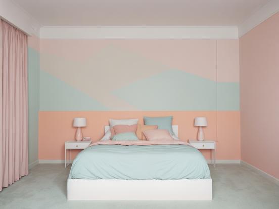 Modern pastel bedroom setup