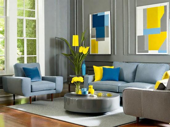 Bright blue yellow living room