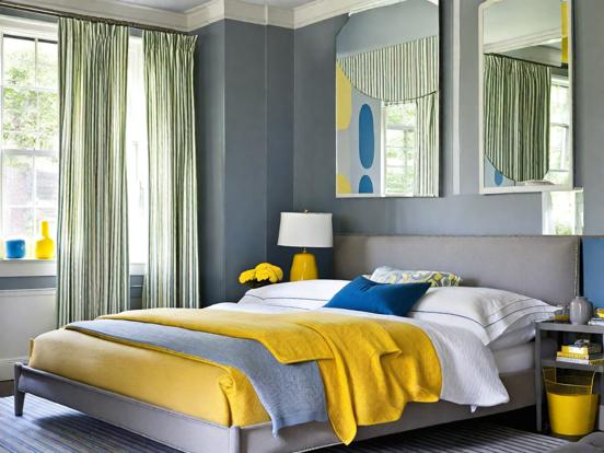 Bed with yellow blanket