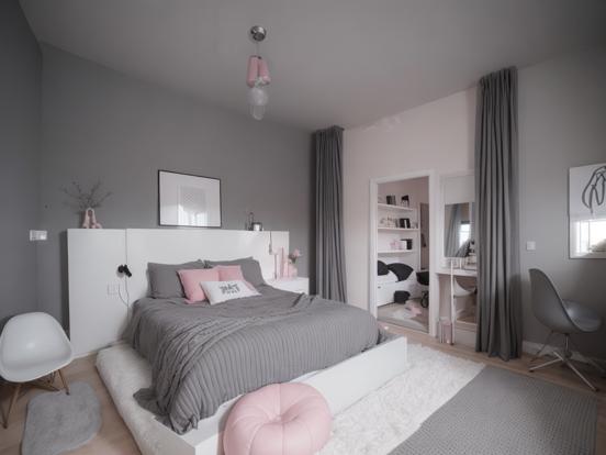 Girly pink grey small bedroom