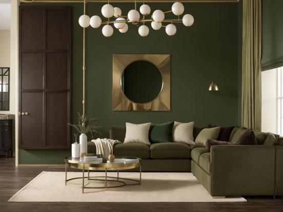 Living room with green couch