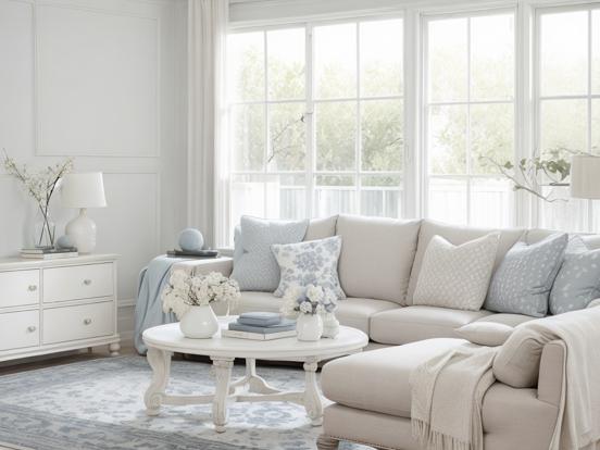 Blue cream living room decor