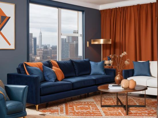 Bright teal & orange living room