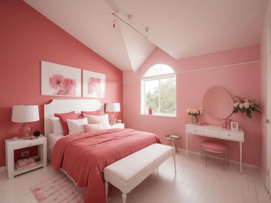 Closeup girly pink bedroom decor