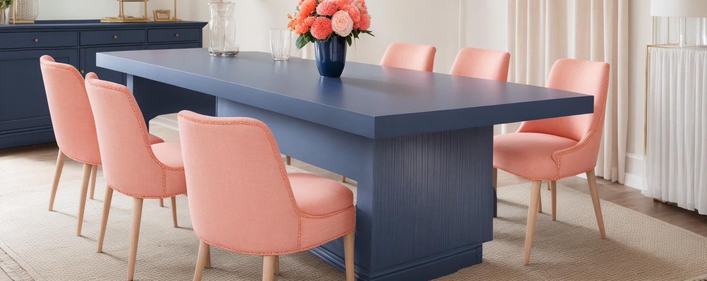 navy blue and coral dining room