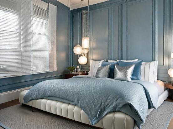 Blue silver bedroom bed window