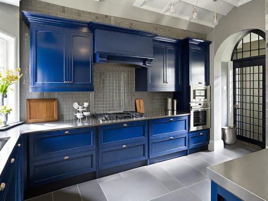 Blue kitchen steel counter