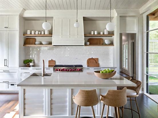 Closeup white kitchen island