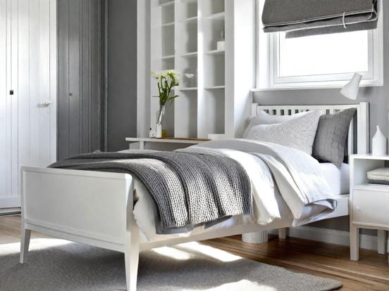 Cozy Scandinavian bedroom closeup