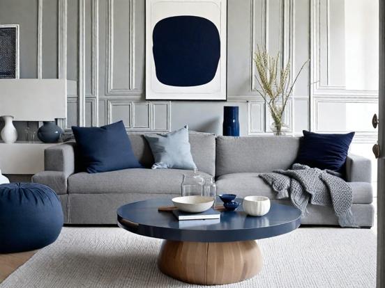 Blue grey living room closeup