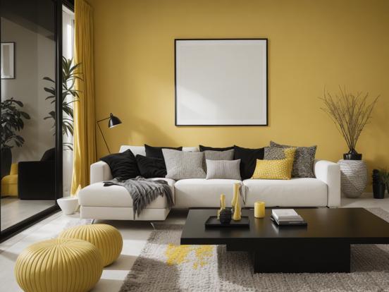 Bright yellow black living room