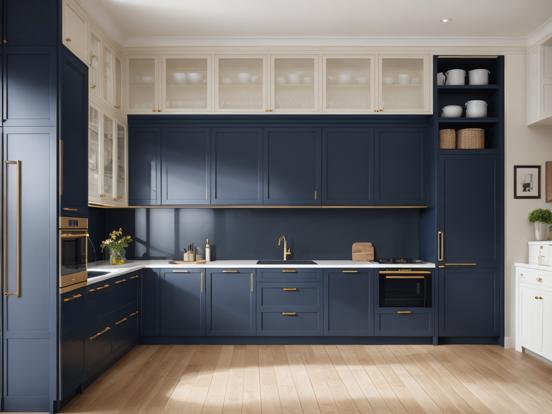 Blue gold kitchen closeup