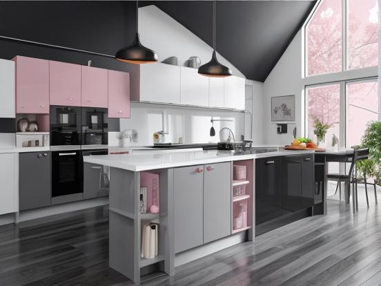 Modern pink grey kitchen island