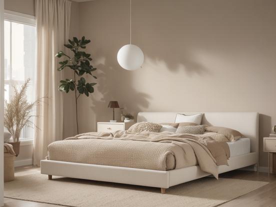 Serene cream bedroom with plant