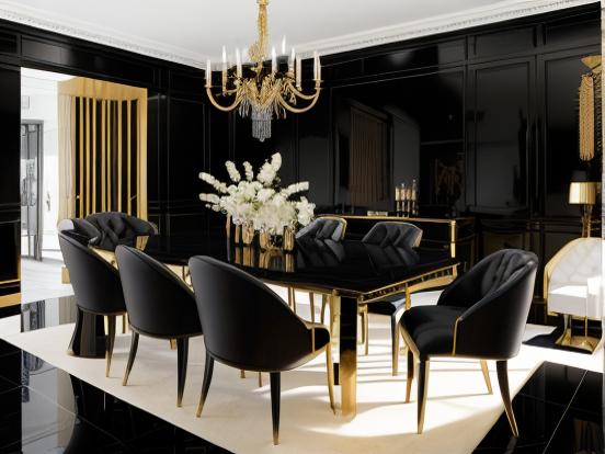 Luxury black gold dining room