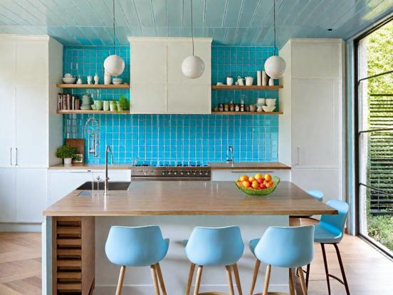 Modern turquoise kitchen island