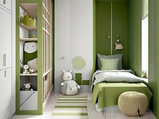 Childs green bedroom closeup