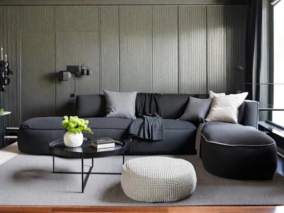 Dark living room gray couch