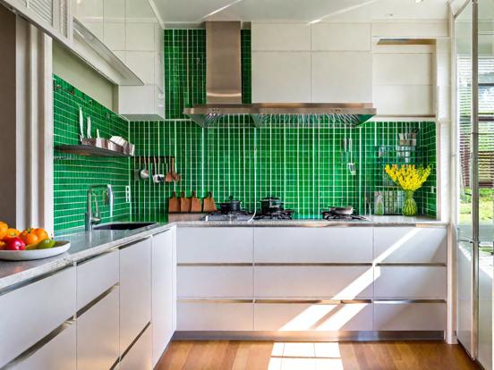 Green white kitchen tiles