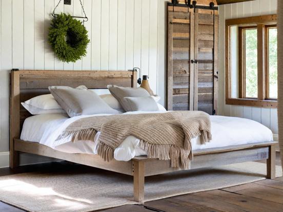 Cozy white bed wooden rustic