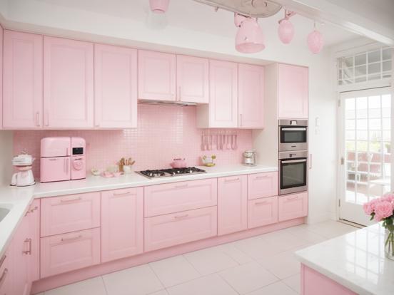 Pink 50s kitchen white counter