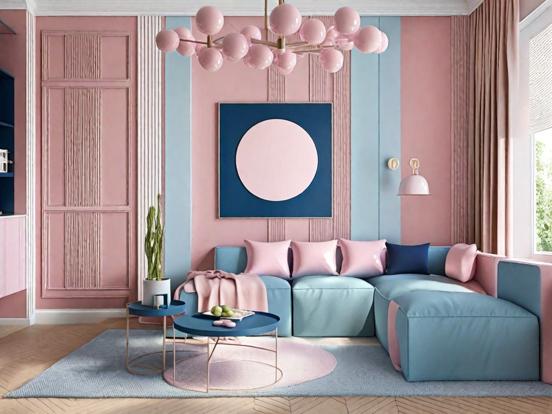 Bright blue pink living room