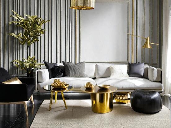 Living room with gold decor