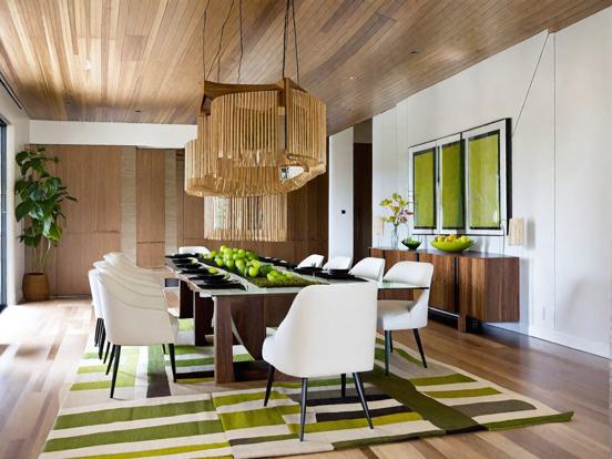 Modern green dining room setup