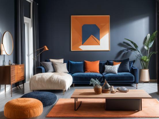 Bright teal orange living room