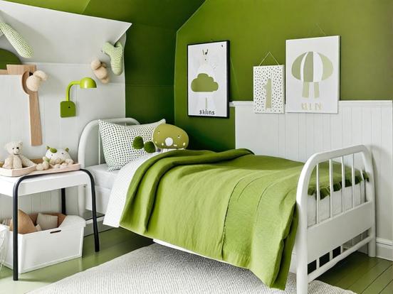 Green themed child's bedroom