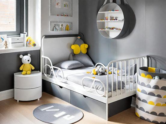 Childs room bed dresser grey