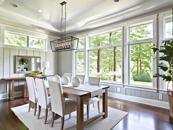 Bright dining room large windows