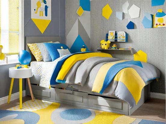 Boys bedroom blue yellow decor