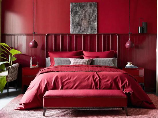 Red bed closeup with stool