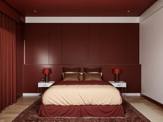 Bedroom with red wall and bed