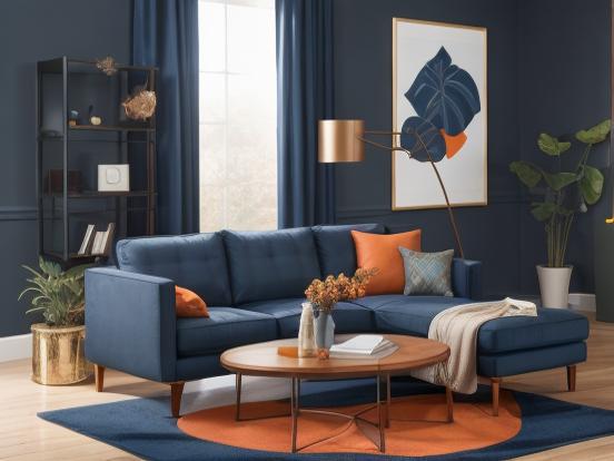 Blue couch in teal orange room