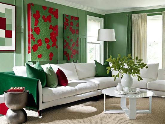 Bright living room green red