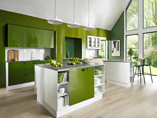 Green kitchen closeup modern